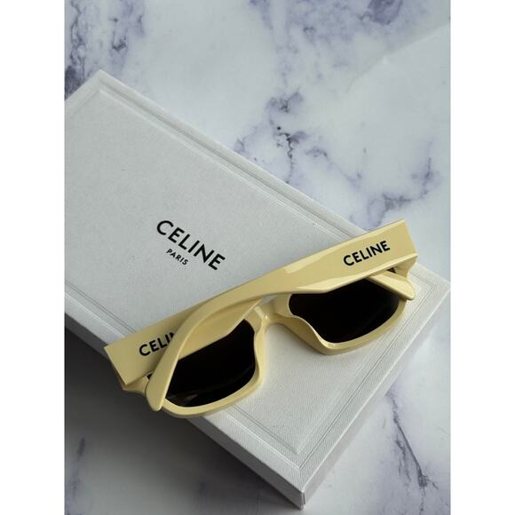 NEW Celine CL40197U Cat Eye Butter Yellow Logo Sunglasses - Picture 3 of 5